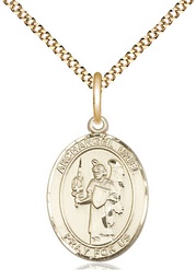 [8378GF/18G] 14kt Gold Filled Saint Uriel the Archangel Pendant on a 18 inch Gold Plate Light Curb chain