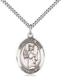 [8378SS/18S] Sterling Silver Saint Uriel the Archangel Pendant on a 18 inch Light Rhodium Light Curb chain