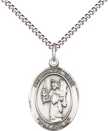 [8378SS/18S] Sterling Silver Saint Uriel the Archangel Pendant on a 18 inch Light Rhodium Light Curb chain