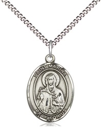 [8379SS/18S] Sterling Silver Saint Marina Pendant on a 18 inch Light Rhodium Light Curb chain