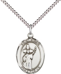 [8381SS/18S] Sterling Silver Saint Aidan of Lindesfarne Pendant on a 18 inch Light Rhodium Light Curb chain