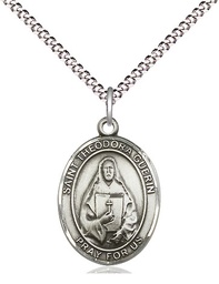 [8382SS/18S] Sterling Silver Saint Theodora Pendant on a 18 inch Light Rhodium Light Curb chain