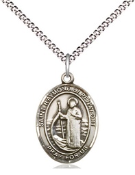 [8385SS/18S] Sterling Silver Saint Raymond of Penafort Pendant on a 18 inch Light Rhodium Light Curb chain