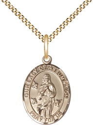[8388GF/18G] 14kt Gold Filled Our Lady of Assumption Pendant on a 18 inch Gold Plate Light Curb chain