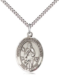 [8388SS/18S] Sterling Silver Our Lady of Assumption Pendant on a 18 inch Light Rhodium Light Curb chain