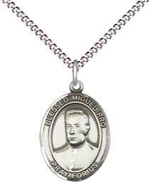 [8389SS/18S] Sterling Silver Blessed Miguel Pro Pendant on a 18 inch Light Rhodium Light Curb chain