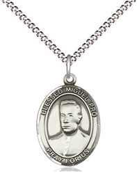 [8389SS/18S] Sterling Silver Blessed Miguel Pro Pendant on a 18 inch Light Rhodium Light Curb chain
