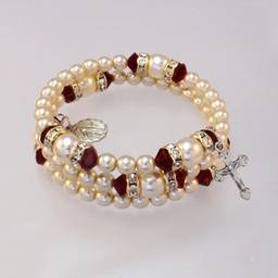 [14298/GN] Spiral Rondelle Rosary Bracelet - Garnet/Pearl