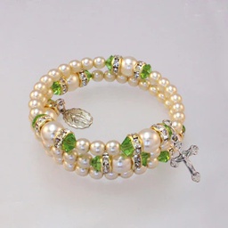 [14298/PD] Spiral Rondelle Rosary Bracelet - Peridot/Pearl