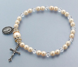 [45280/CR] Rosary Bracelet Stretch Crystal/Pearl