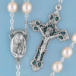 [508/S] Double Capped Pearl Rosary – Silver  Plated