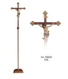 [709402-9”/74”] Processional Crucifix - Leonardo Corpus on Baroque Cross – Gold Ends – Color