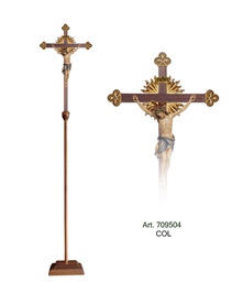 [709504-9”/74”] Processional Crucifix - Leonardo Corpus on baroque Cross – With Shine – Color