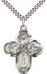 [5450SS/24S] Sterling Silver 4-Way Pendant on a 24 inch Light Rhodium Heavy Curb chain