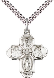 [0043SS/24S] Sterling Silver 4-Way Pendant on a 24 inch Light Rhodium Heavy Curb chain