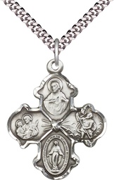 [5442SS/24S] Sterling Silver 4-Way Pendant on a 24 inch Light Rhodium Heavy Curb chain
