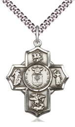 [5790SS1/24S] Sterling Silver 5-Way Air Force Pendant on a 24 inch Light Rhodium Heavy Curb chain