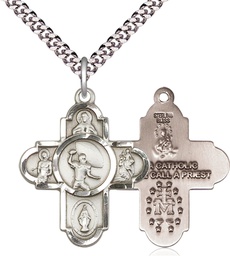 [5741SS/24S] Sterling Silver 5-Way Football Pendant on a 24 inch Light Rhodium Heavy Curb chain