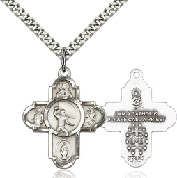 [5741SS/24S] Sterling Silver 5-Way Football Pendant on a 24 inch Light Rhodium Heavy Curb chain