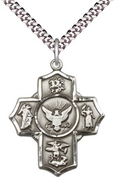 [5790SS6/24S] Sterling Silver 5-Way Navy Pendant on a 24 inch Light Rhodium Heavy Curb chain