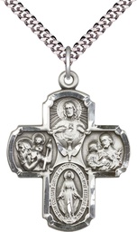 [0040SS/24S] Sterling Silver 4-Way Pendant on a 24 inch Light Rhodium Heavy Curb chain