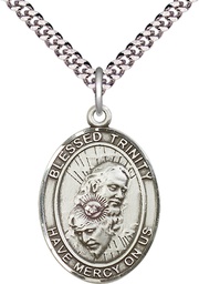 [7249SS/24S] Sterling Silver Blessed Trinity Pendant on a 24 inch Light Rhodium Heavy Curb chain