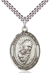 [7249SS/24S] Sterling Silver Blessed Trinity Pendant on a 24 inch Light Rhodium Heavy Curb chain
