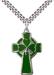 [5693SS/24S] Sterling Silver Celtic Cross Pendant on a 24 inch Light Rhodium Heavy Curb chain