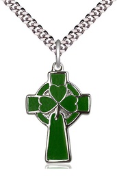 [5693SS/24S] Sterling Silver Celtic Cross Pendant on a 24 inch Light Rhodium Heavy Curb chain