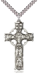 [5459SS/24S] Sterling Silver Celtic Cross Pendant on a 24 inch Light Rhodium Heavy Curb chain