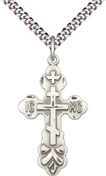[0260SS/24S] Sterling Silver Cross Pendant on a 24 inch Light Rhodium Heavy Curb chain