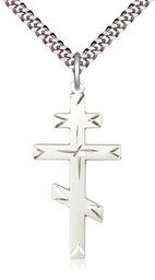 [0251SS/24S] Sterling Silver Cross Pendant on a 24 inch Light Rhodium Heavy Curb chain