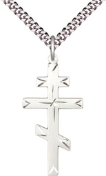 [0251SS/24S] Sterling Silver Cross Pendant on a 24 inch Light Rhodium Heavy Curb chain