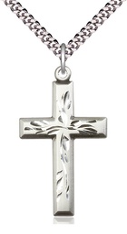 [5925SS/24S] Sterling Silver Cross Pendant on a 24 inch Light Rhodium Heavy Curb chain