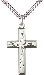 [5925SS/24S] Sterling Silver Cross Pendant on a 24 inch Light Rhodium Heavy Curb chain