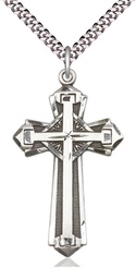 [0650YSS/24S] Sterling Silver Cross Pendant on a 24 inch Light Rhodium Heavy Curb chain