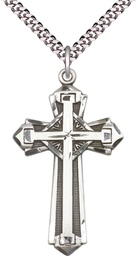 [0650YSS/24S] Sterling Silver Cross Pendant on a 24 inch Light Rhodium Heavy Curb chain