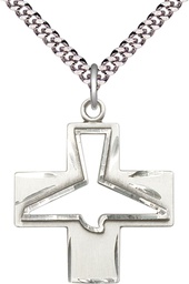 [6080SS/24S] Sterling Silver Holy Spirit Pendant on a 24 inch Light Rhodium Heavy Curb chain