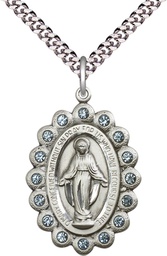 [2010ASS/24S] Sterling Silver Miraculous Pendant on a 24 inch Light Rhodium Heavy Curb chain