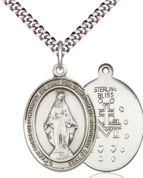 [7078SS/24S] Sterling Silver Miraculous Pendant on a 24 inch Light Rhodium Heavy Curb chain