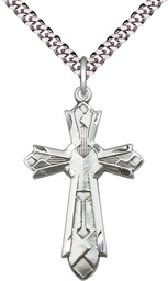 [6031SS/24S] Sterling Silver Mosaic Cross Pendant on a 24 inch Light Rhodium Heavy Curb chain
