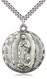 [5429SS/24S] Sterling Silver Our Lady of Guadalupe Pendant on a 24 inch Light Rhodium Heavy Curb chain