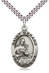 [4034SS/24S] Sterling Silver Saint Gerard Pendant on a 24 inch Light Rhodium Heavy Curb chain