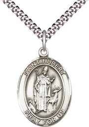 [7045SS/24S] Sterling Silver Saint Hubert of Liege Pendant on a 24 inch Light Rhodium Heavy Curb chain