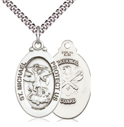[4145RSS5/24S] Sterling Silver Saint Michael National Guard Pendant on a 24 inch Light Rhodium Heavy Curb chain
