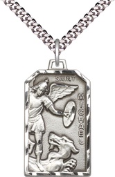 [5720SS/24S] Sterling Silver Saint Michael the Archangel Pendant on a 24 inch Light Rhodium Heavy Curb chain