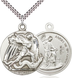 [0841SS/24S] Sterling Silver Saint Michael the Archangel Pendant on a 24 inch Light Rhodium Heavy Curb chain