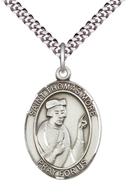 [7109SS/24S] Sterling Silver Saint Thomas More Pendant on a 24 inch Light Rhodium Heavy Curb chain