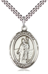 [7084SS/24S] Sterling Silver Saint Patrick Pendant on a 24 inch Light Rhodium Heavy Curb chain