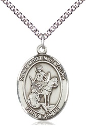 [7200SS/24SS] Sterling Silver Saint Martin of Tours Pendant on a 24 inch Sterling Silver Heavy Curb chain